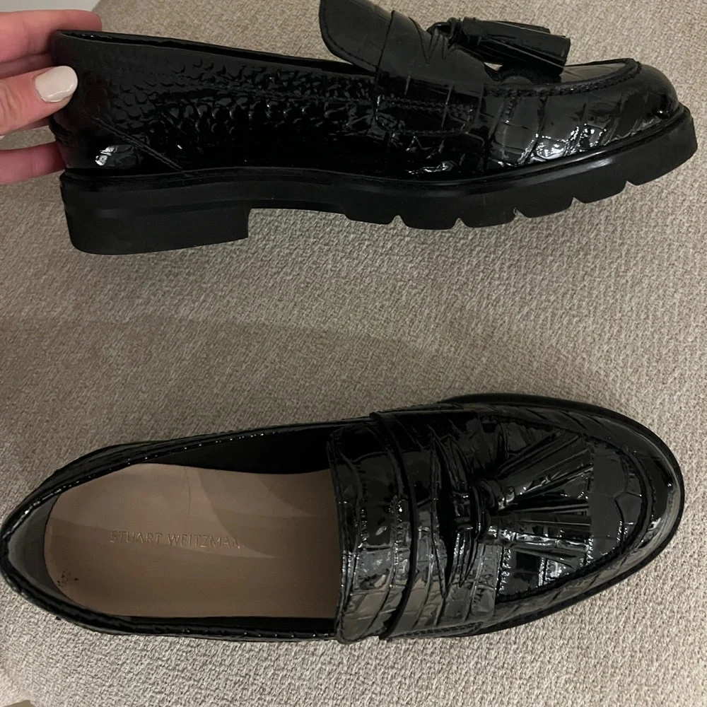 Stuart Weitzman Patent Leather Adrina Loafer with Tassle - Picture 5 of 5